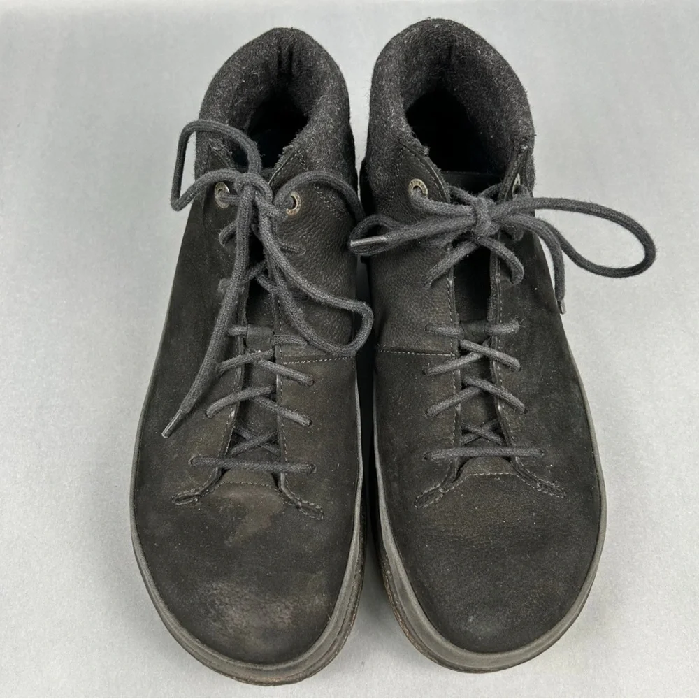 Birkenstock “Honnef High” Black Nubuck Leather Ankle Boot | Woolen Footbed | EUC